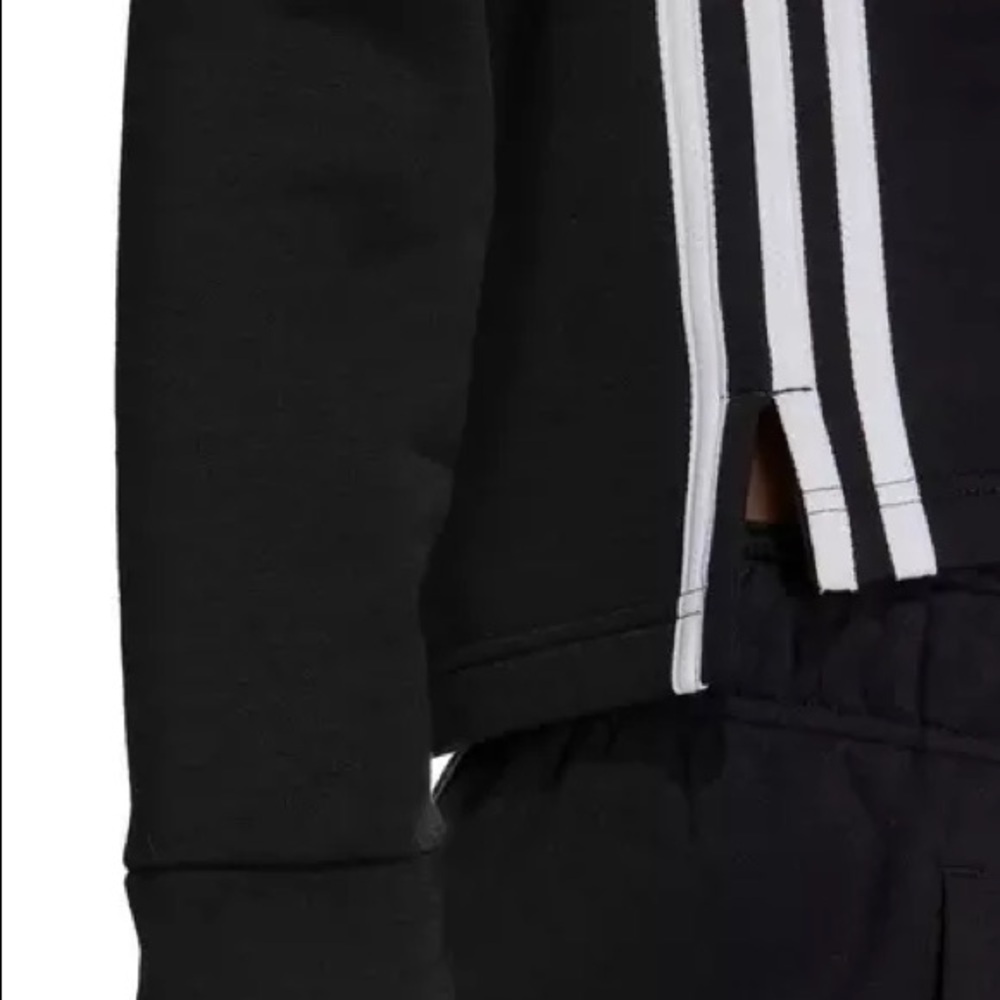 adidas Women's Primegreen Comfort Fleece Loose Cropped Black 3-Stripes T… - Picture 13 of 16